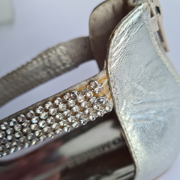 JO MERCER Size 6 Women's Silver Diamontes Leather Strappy Sandals Flats - Picture 13 of 16